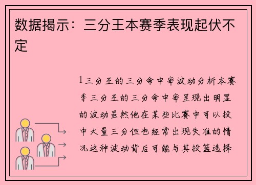 数据揭示：三分王本赛季表现起伏不定
