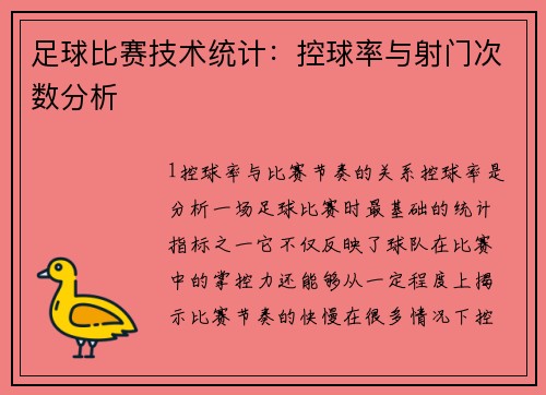 足球比赛技术统计：控球率与射门次数分析