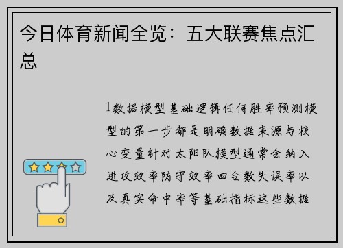 今日体育新闻全览：五大联赛焦点汇总
